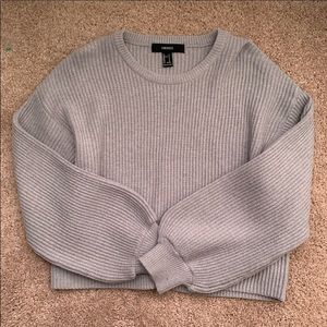 Gray Ribbed Balloon Sleeve Sweater - FOREVER 21